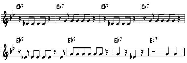 Idea, repetition, variation, and contrast on the E flat 7 chord